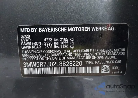 2020 BMW 330I xDrive from USA, damaged, VIN 3MW5R7J02L8B28220